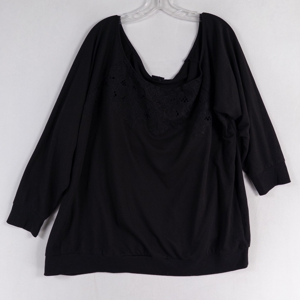 Torrid Off Shoulder Light Weight French Terry Embroidered Sweatshirt 4X Black